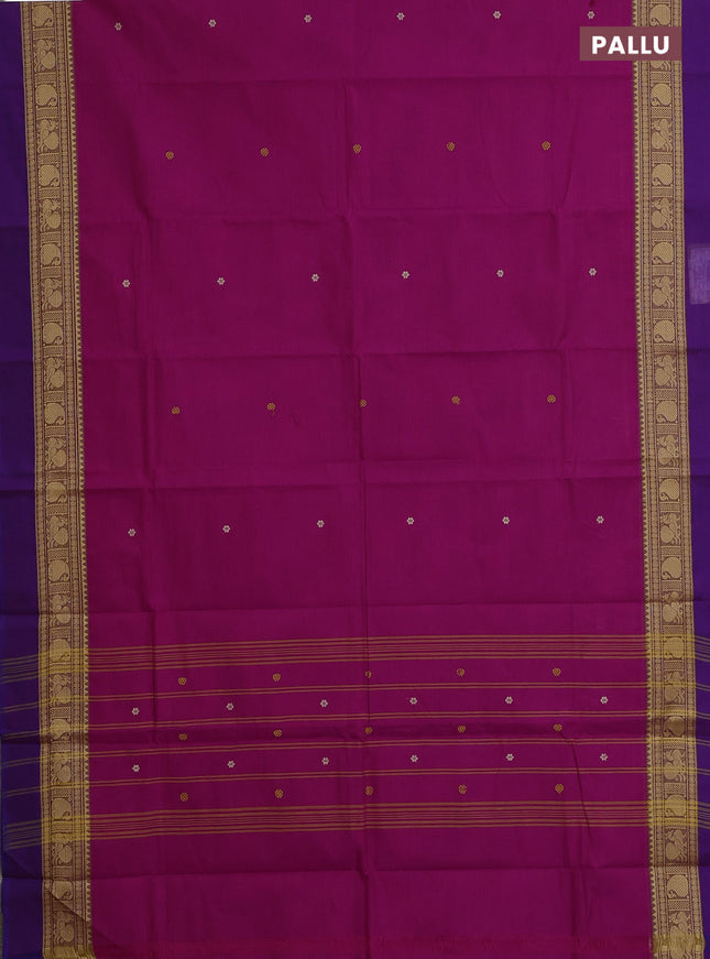 Chettinad cotton saree pink and purple with thread woven buttas and thread woven simple border