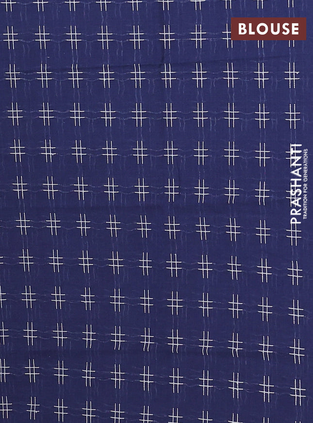 Chettinad cotton saree grey and navy blue with plain body and thread woven border
