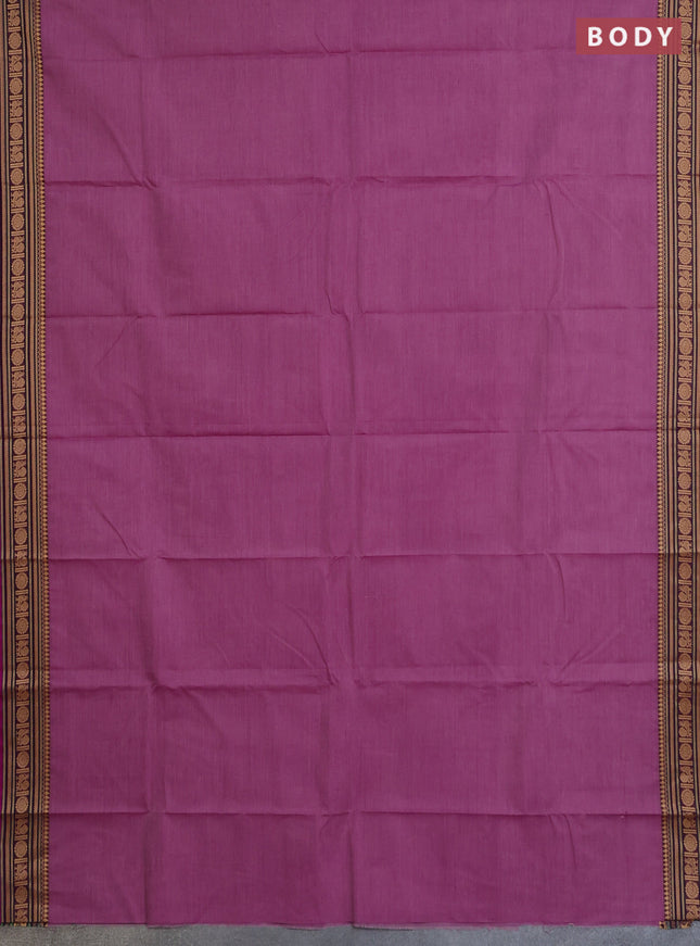 Chettinad cotton saree mauve pink and purple with plain body and thread woven border