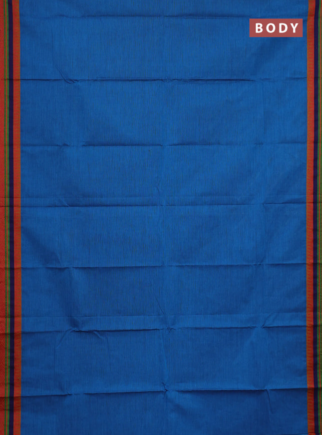 Chettinad cotton saree cs blue and orange with plain body and thread woven border