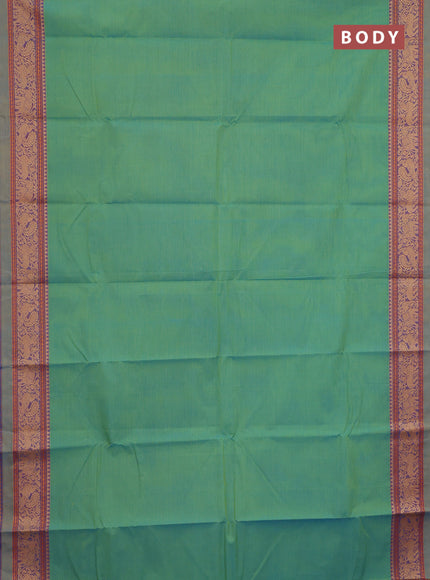 Chettinad cotton saree light green and cs blue with plain body and thread woven border