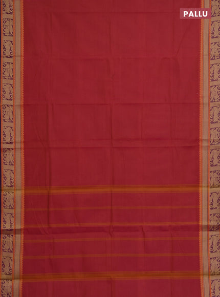 Chettinad cotton saree dual shade of pink and purple with plain body and thread woven border