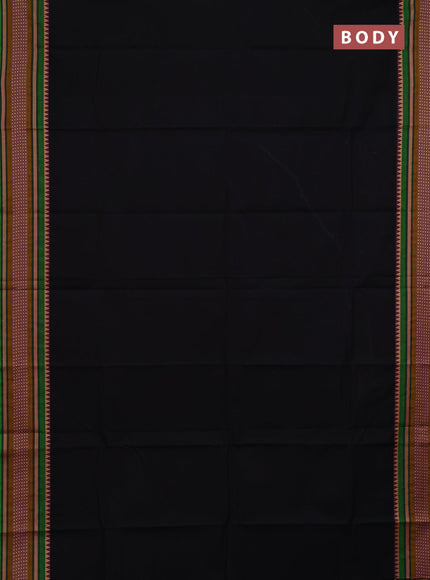Chettinad cotton saree black and green with plain body and thread woven border