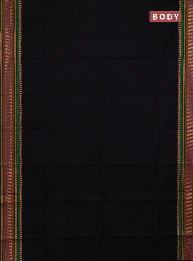 Chettinad cotton saree black and green with plain body and thread woven border
