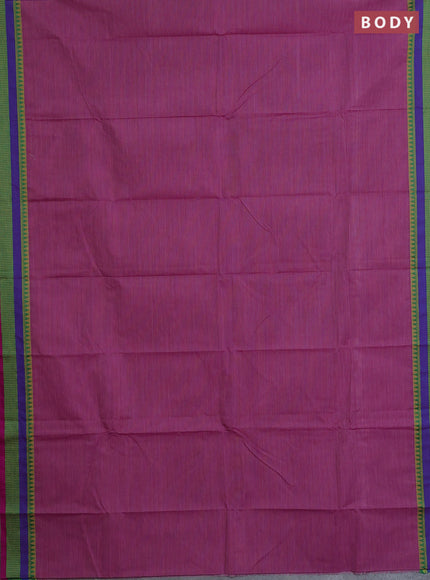Chettinad cotton saree purple shade and purple with allover stripe pattern and thread woven border
