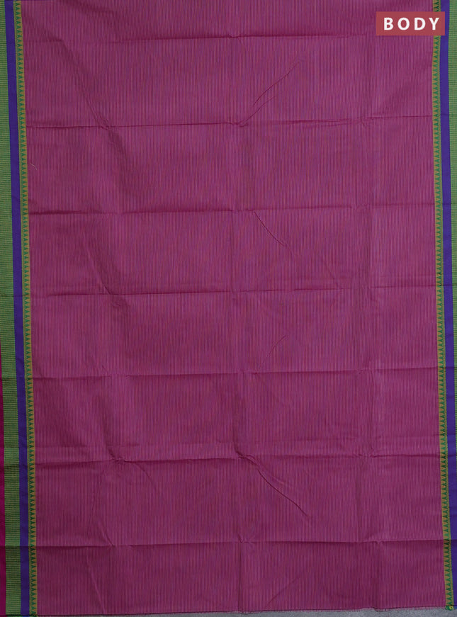 Chettinad cotton saree purple shade and purple with allover stripe pattern and thread woven border