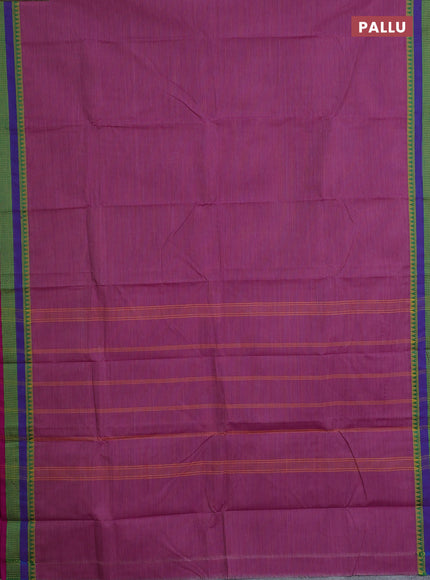 Chettinad cotton saree purple shade and purple with allover stripe pattern and thread woven border