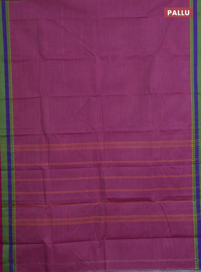 Chettinad cotton saree purple shade and purple with allover stripe pattern and thread woven border