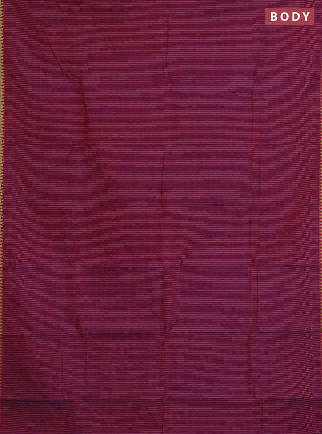Chettinad cotton saree dual shade of purple and green with allover stripe pattern and thread woven border