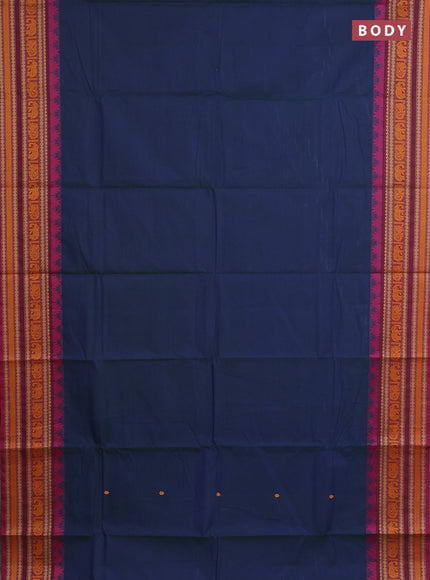 Chettinad cotton saree dual shade of bluish green and magenta pink with thread woven buttas and temple design thread woven border