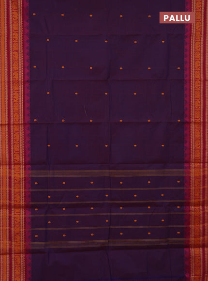 Chettinad cotton saree dual shade of purple and pink with thread woven buttas and temple design thread woven border