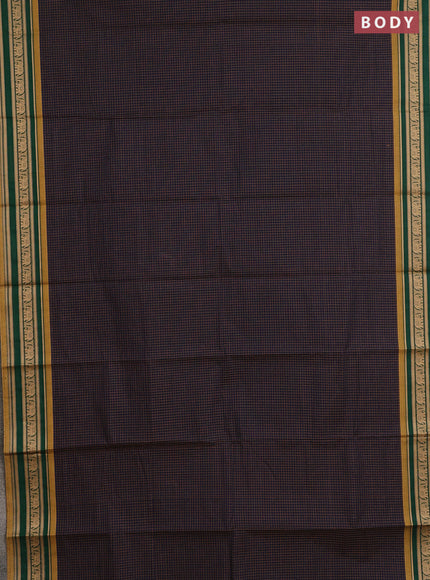 Chettinad cotton saree navy blue and mustard shade with allover thread checked pattern and thread woven border