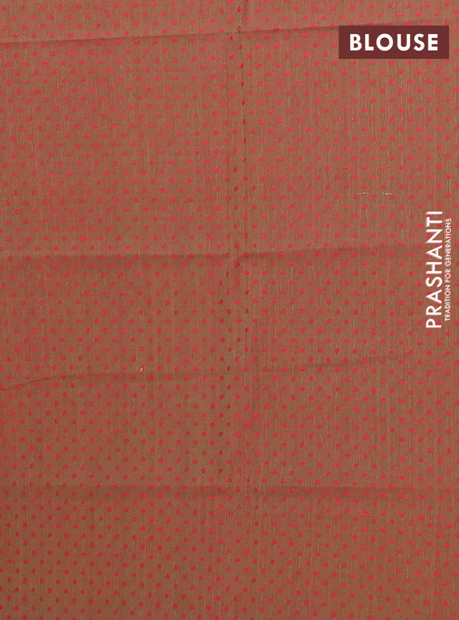 Chettinad cotton saree dark mustard and sap green with allover thread checked pattern and thread woven border