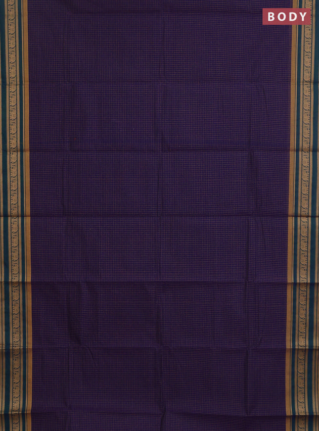 Chettinad cotton saree violet and mustard shade with allover thread checked pattern and thread woven border