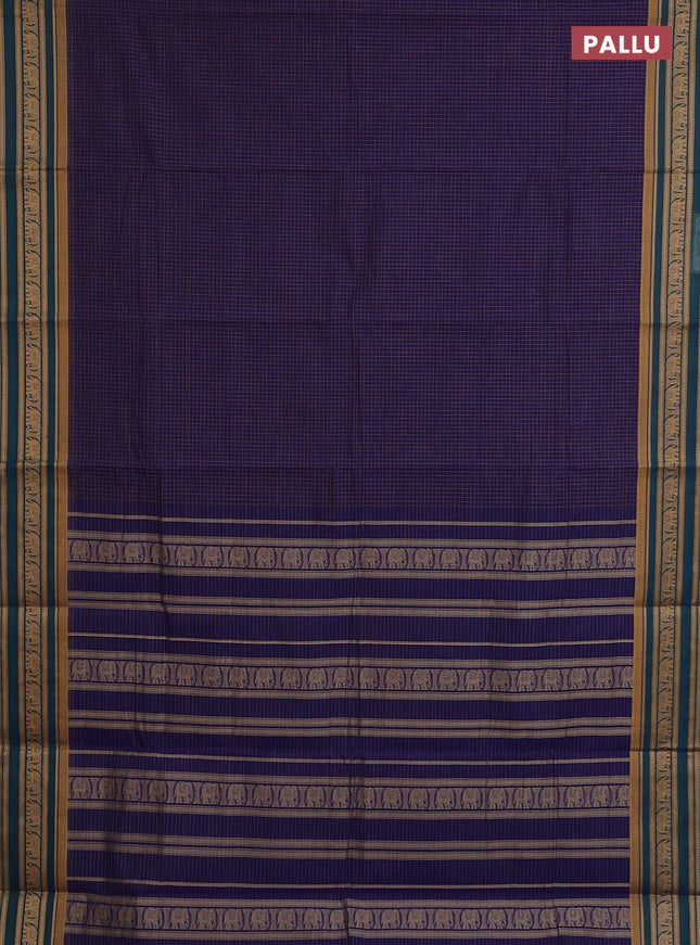 Chettinad cotton saree violet and mustard shade with allover thread checked pattern and thread woven border