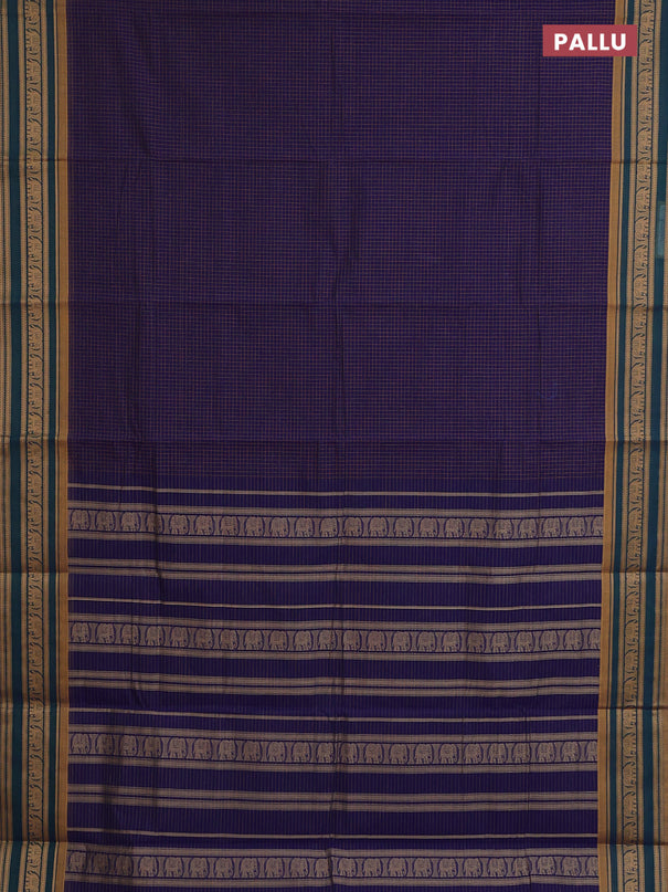 Chettinad cotton saree violet and mustard shade with allover thread checked pattern and thread woven border