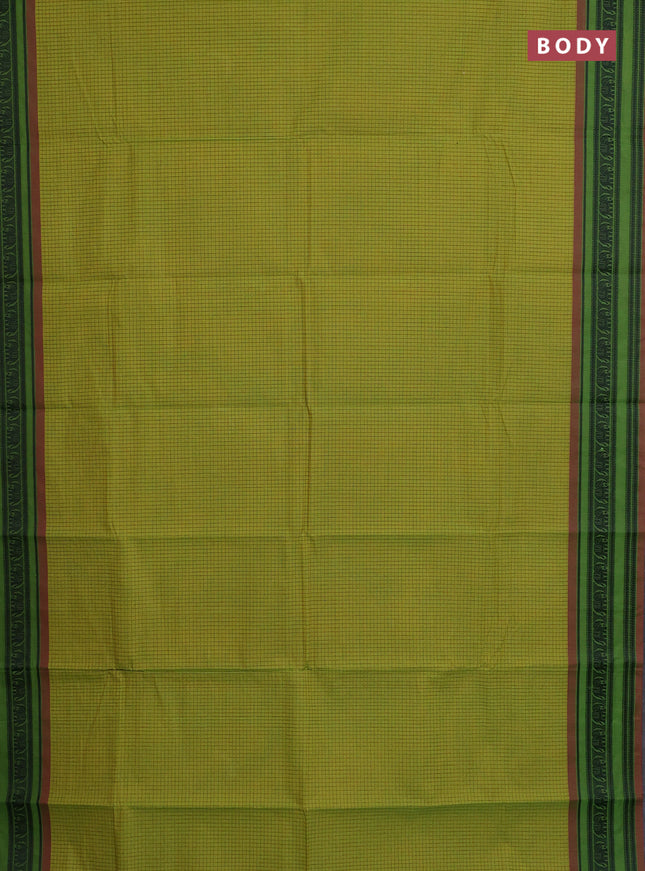Chettinad cotton saree lime green and green pink with allover thread checked pattern and thread woven border