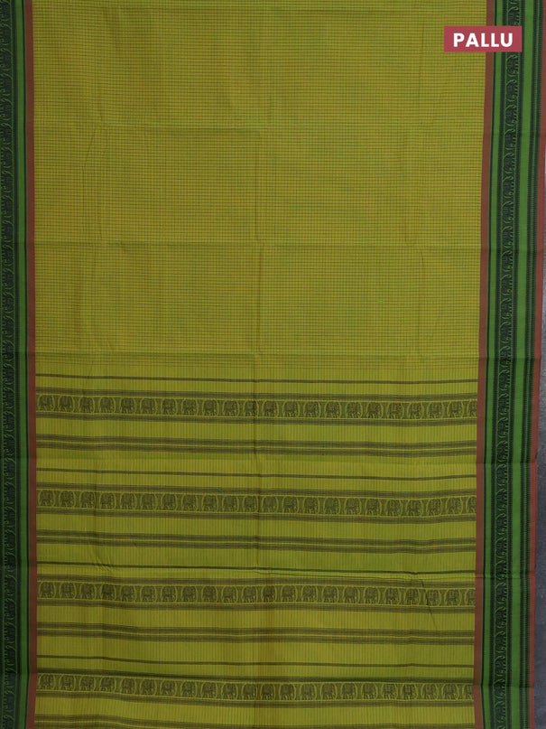Chettinad cotton saree lime green and green pink with allover thread checked pattern and thread woven border
