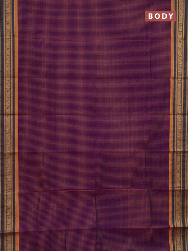 Chettinad cotton saree purple and mustard shade with allover checked pattern and thread woven border