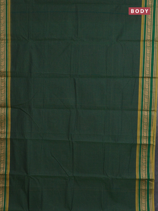Chettinad cotton saree dark green and light green with allover checked pattern and thread woven border