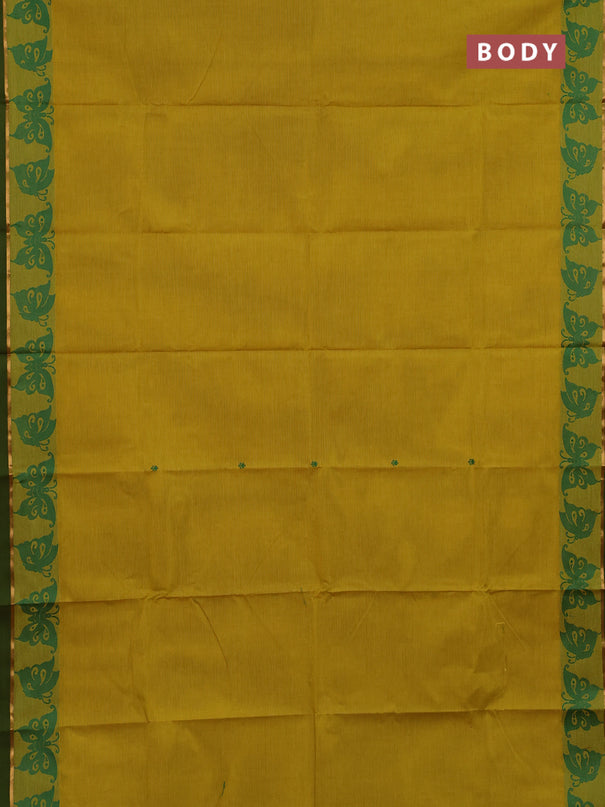 Chettinad cotton saree lime yellow and green with thread woven buttas and thread woven butterfly border
