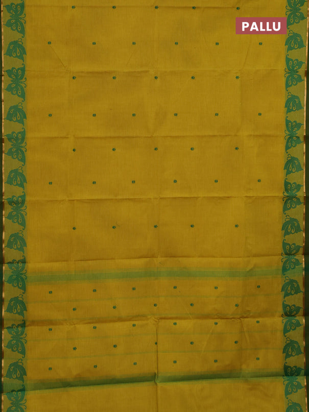 Chettinad cotton saree lime yellow and green with thread woven buttas and thread woven butterfly border