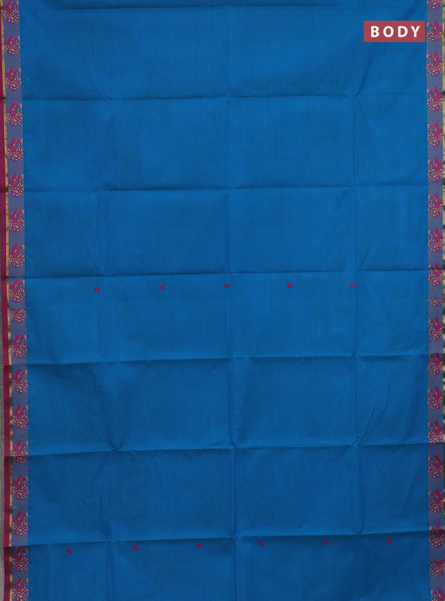 Chettinad cotton saree cs blue and magenta pink with thread woven buttas and thread woven border