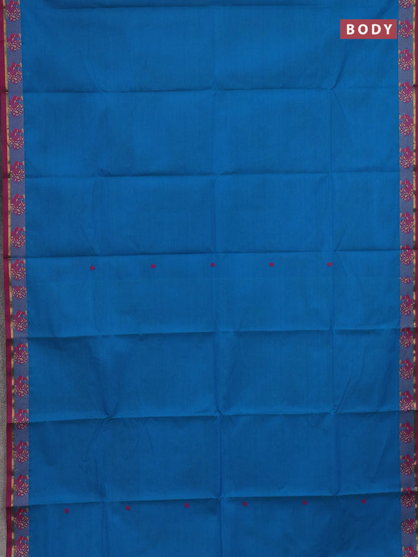 Chettinad cotton saree cs blue and magenta pink with thread woven buttas and thread woven border