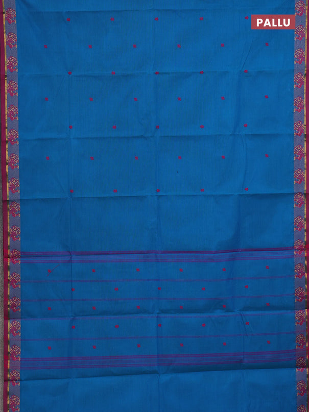 Chettinad cotton saree cs blue and magenta pink with thread woven buttas and thread woven border