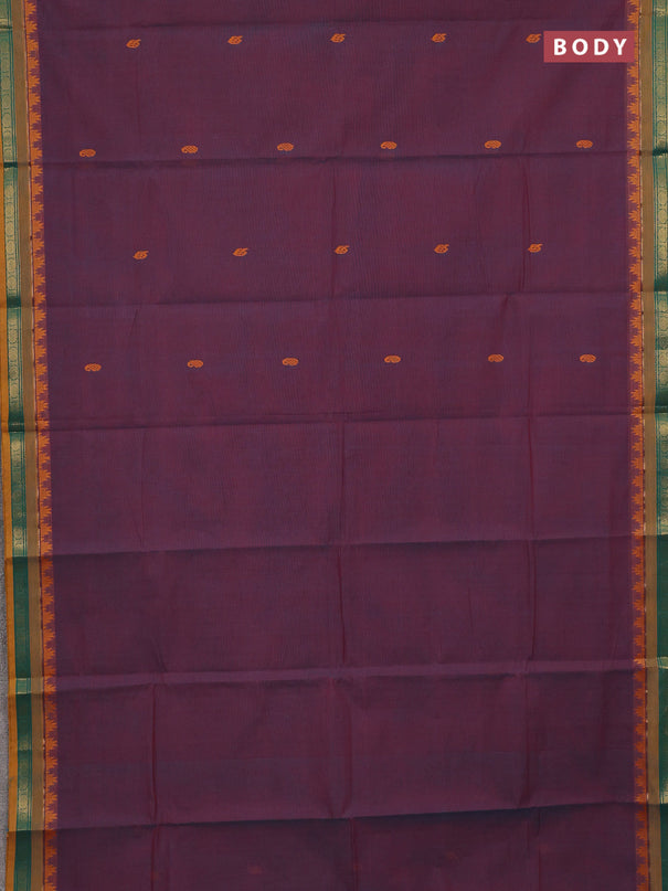 Chettinad cotton saree dual shade of maroon and mustard yellow with thread woven buttas and zari woven border