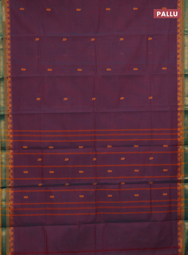 Chettinad cotton saree dual shade of maroon and mustard yellow with thread woven buttas and zari woven border