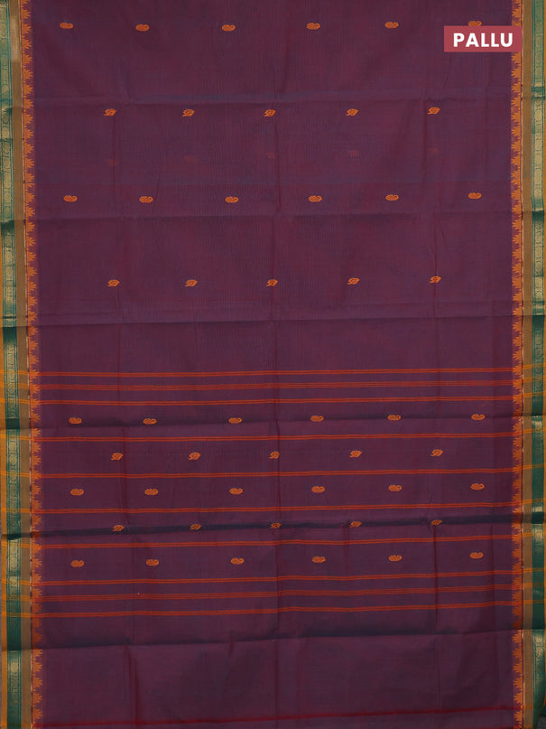 Chettinad cotton saree dual shade of maroon and mustard yellow with thread woven buttas and zari woven border