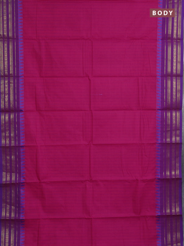 Chettinad cotton saree pink and purple with allover stripe pattern and zari woven border