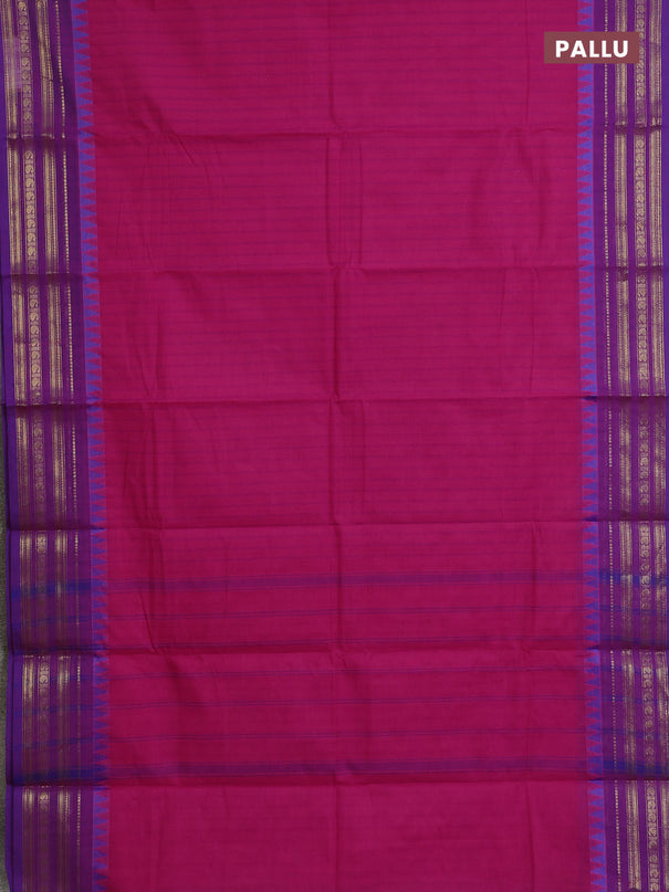 Chettinad cotton saree pink and purple with allover stripe pattern and zari woven border