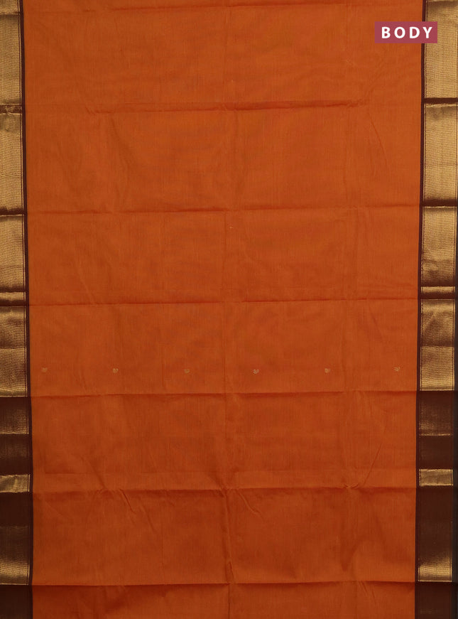 Chettinad cotton saree sunset orange and dual shade of green with zari woven buttas and zari woven border