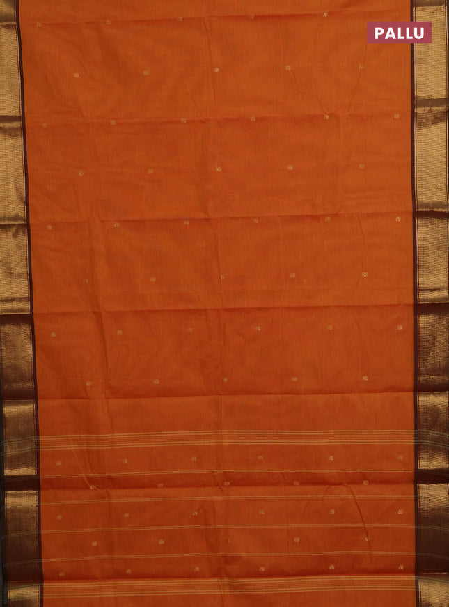 Chettinad cotton saree sunset orange and dual shade of green with zari woven buttas and zari woven border