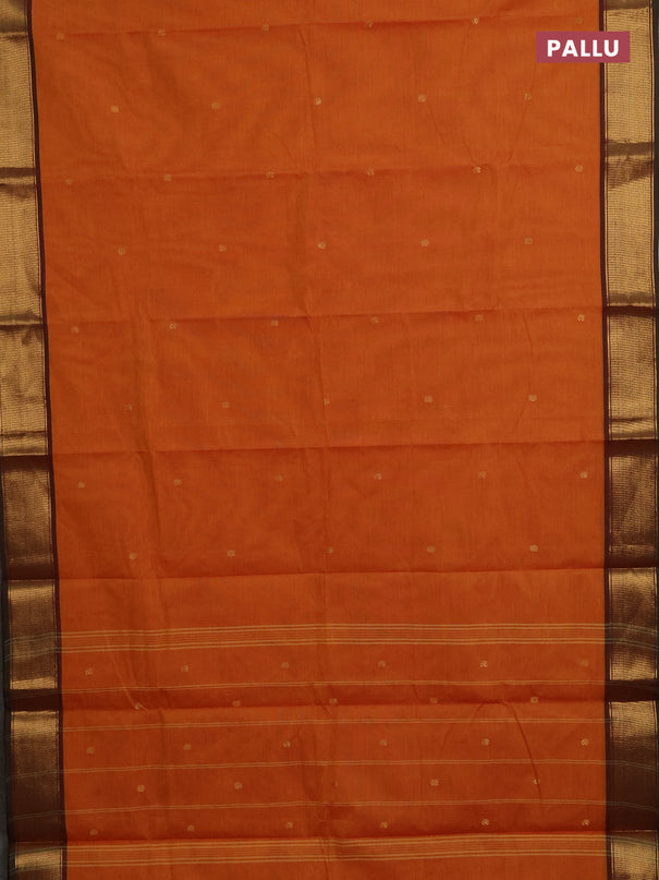 Chettinad cotton saree sunset orange and dual shade of green with zari woven buttas and zari woven border
