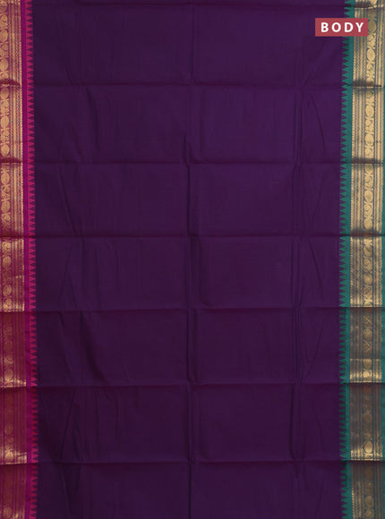 Chettinad cotton saree dark purple and purple with thread woven buttas and ganga jamuna border