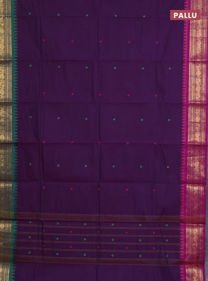 Chettinad cotton saree dark purple and purple with thread woven buttas and ganga jamuna border