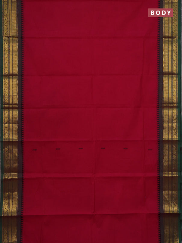 Chettinad cotton saree dark pink and green with thread woven buttas and zari woven border