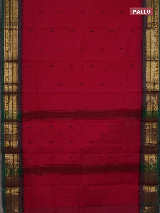 Chettinad cotton saree dark pink and green with thread woven buttas and zari woven border