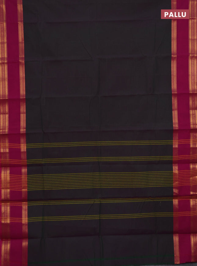 Chettinad cotton saree dual shade od greenish purple and magenta pink with plain body and rettapet zari woven border