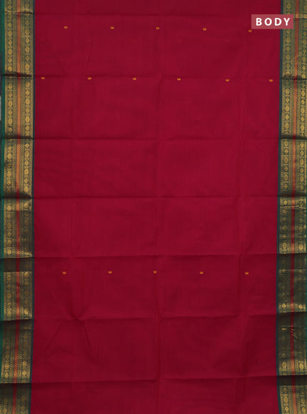Chettinad cotton saree magenta pink and green with thread woven buttas and zari woven border