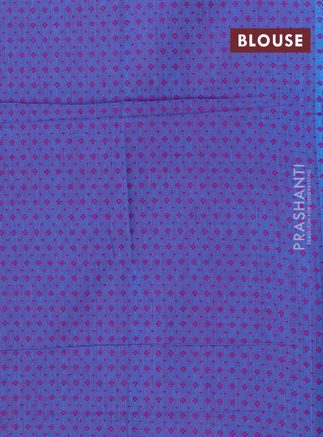 Chettinad cotton saree dual shade of yellowish pink and blue with plain body and zari woven border