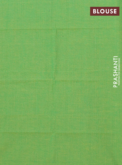 Chettinad cotton saree sunset orange and light green with allover small checked pattern and zari woven border