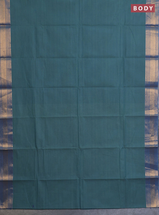 Chettinad cotton saree teal blue and cs blue with allover small checked pattern and zari woven border