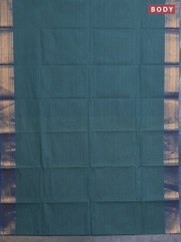 Chettinad cotton saree teal blue and cs blue with allover small checked pattern and zari woven border