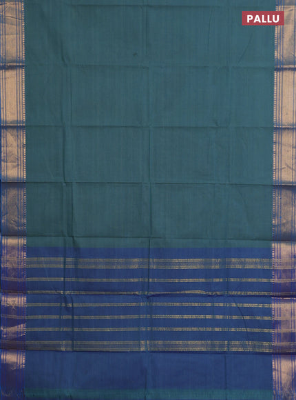 Chettinad cotton saree teal blue and cs blue with allover small checked pattern and zari woven border