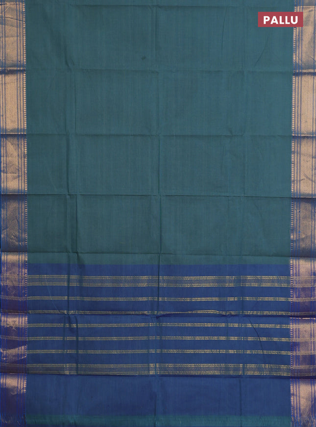 Chettinad cotton saree teal blue and cs blue with allover small checked pattern and zari woven border