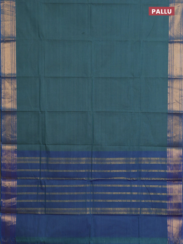 Chettinad cotton saree teal blue and cs blue with allover small checked pattern and zari woven border